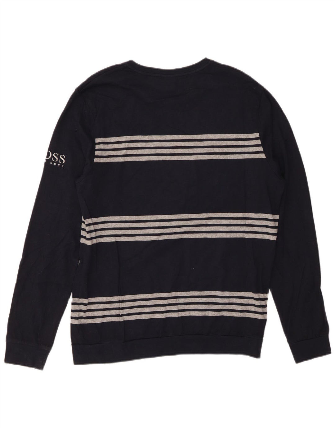 HUGO BOSS Homme Top Manches Longues Coton Rayé Bleu Marine Moyen