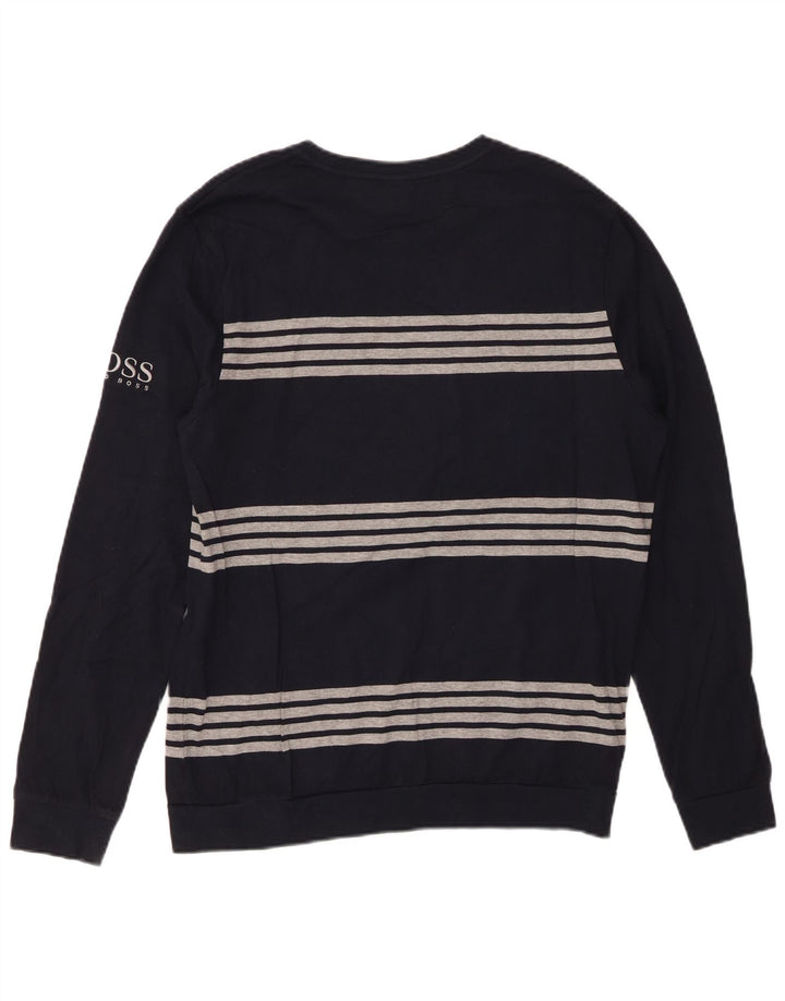 HUGO BOSS Homme Top Manches Longues Coton Rayé Bleu Marine Moyen