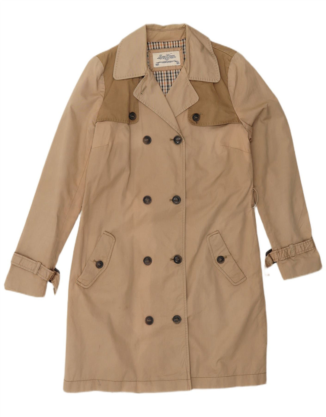 ZARA Womens Double Breasted Trench Coat UK 14 Beige Moyen Colorblock