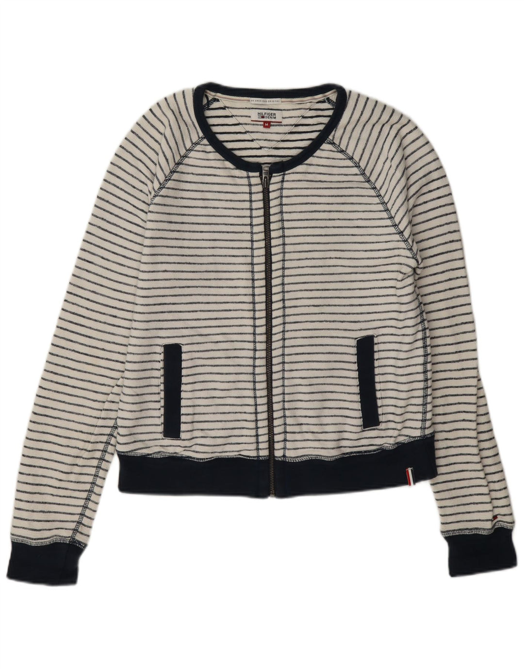 Tommy Hilfiger Veste de survêtement pour femme UK 14 Medium Blanc Rayé