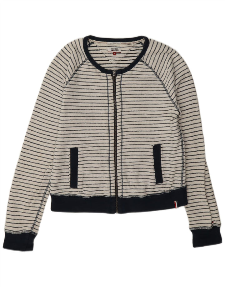Tommy Hilfiger Veste de survêtement pour femme UK 14 Medium Blanc Rayé