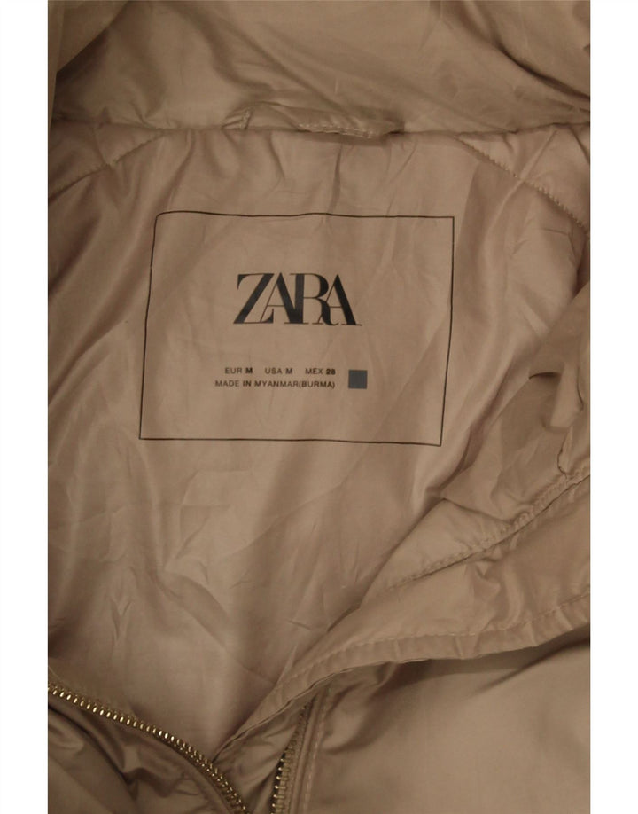 ZARA Veste matelassée à capuche pour femme UK 14 Polyester beige moyen