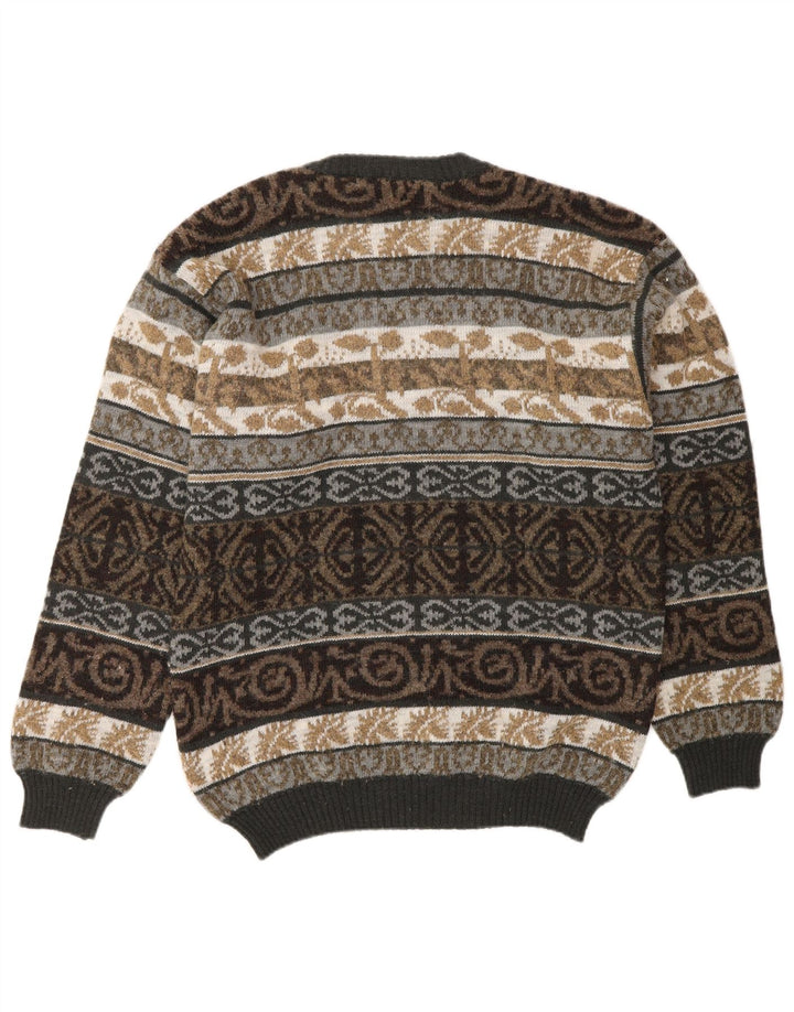 VINTAGE Pull à col rond pour homme en laine Fair Isle multicolore moyenne