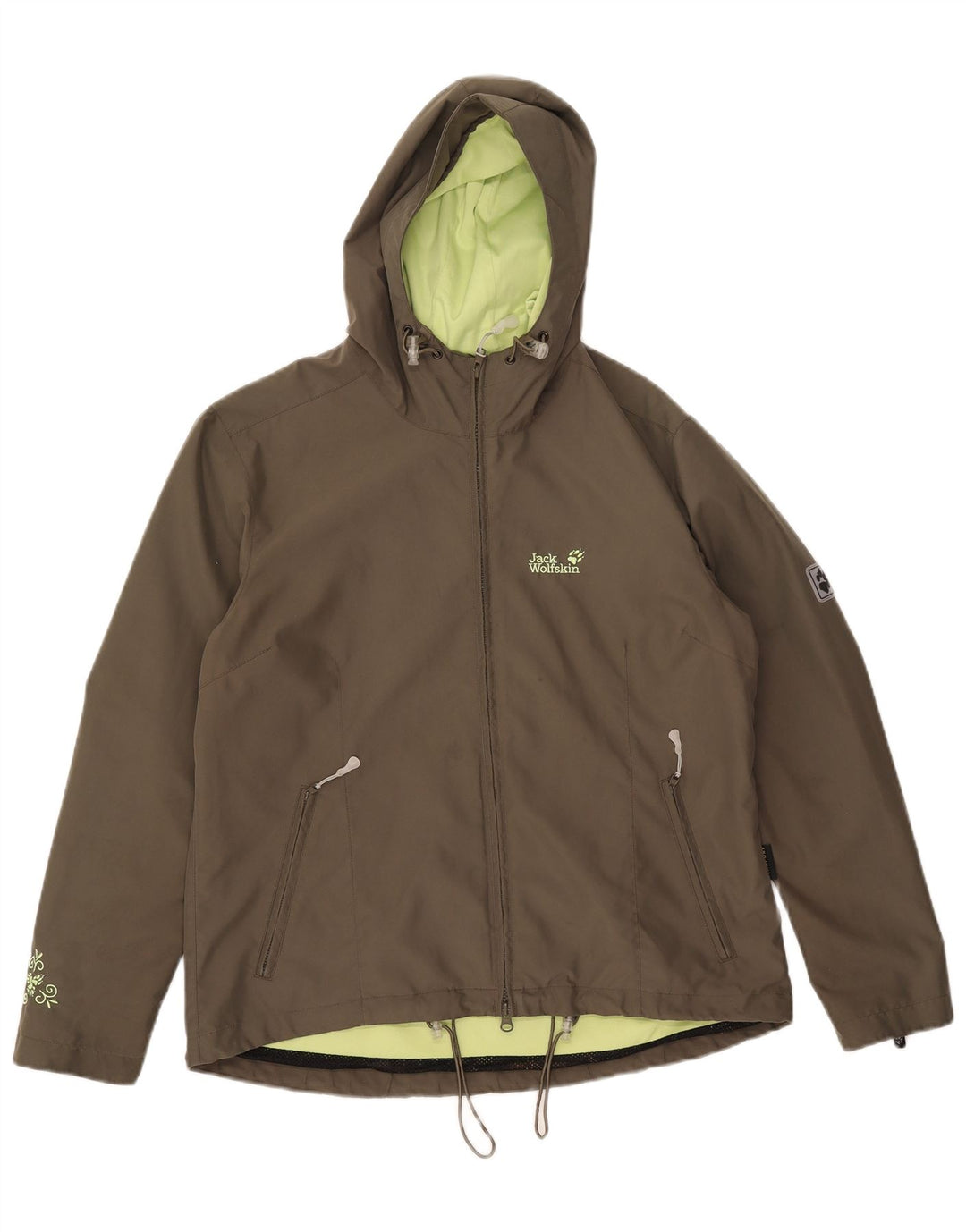 Jack Wolfskin Veste de pluie à capuche pour femme UK 14/16 Large Kaki Polyester