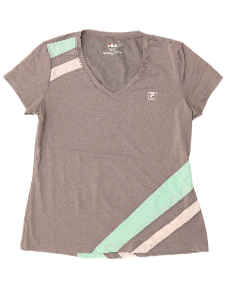 FILA T-Shirt Femme UK 14 Large Gris Colorblock