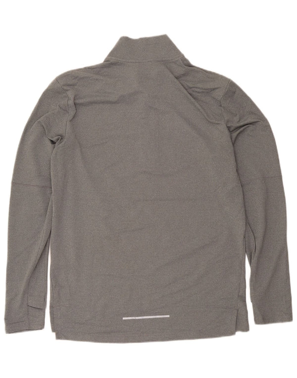 Nike Homme Dri Fit Zip Neck Top Manches Longues Gris Moyen Polyester