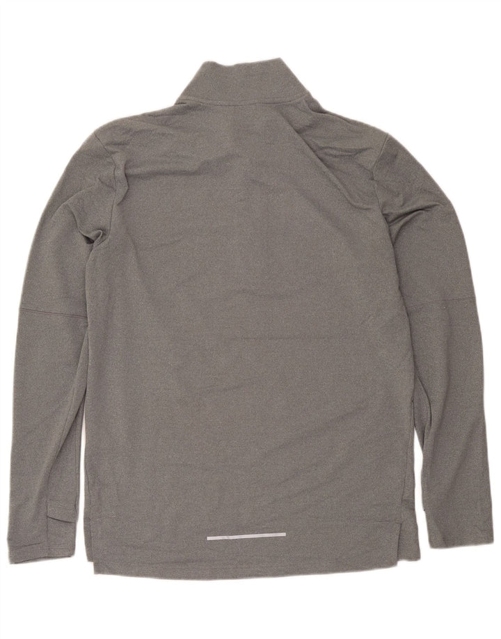 Nike Homme Dri Fit Zip Neck Top Manches Longues Gris Moyen Polyester