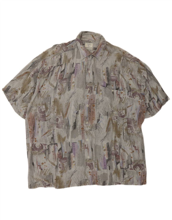 VINTAGE Chemise à manches courtes pour hommes à motif abstrait XL Gris Viscose Rétro