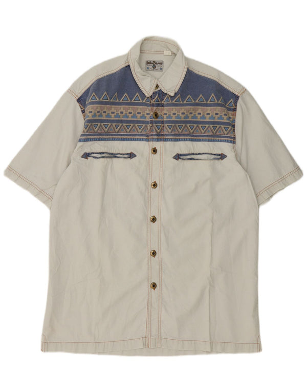 John Baner Chemise à manches courtes pour homme en coton géométrique beige moyen Western
