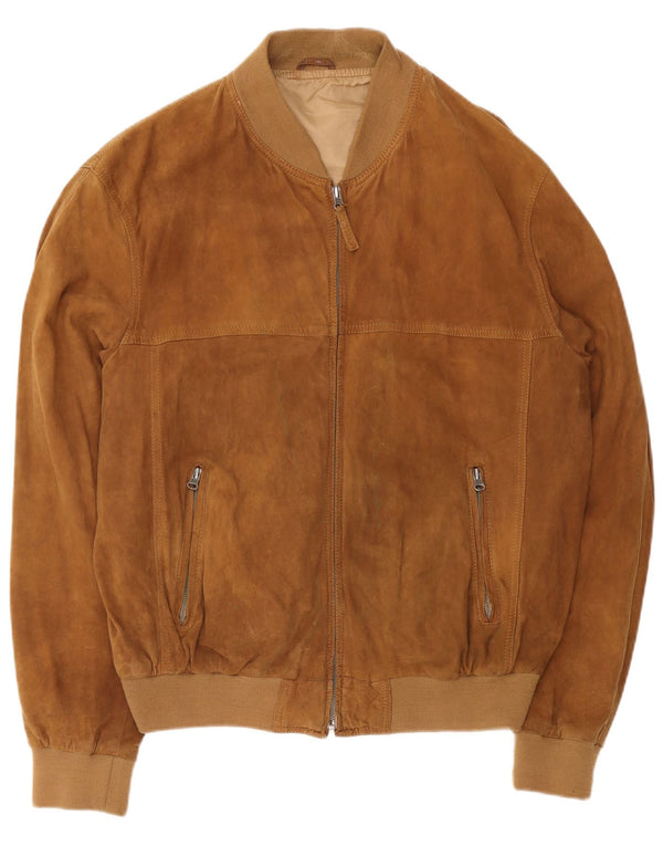 vintage Mens Suede Bomber Jacket UK 42 XL Cuir Marron