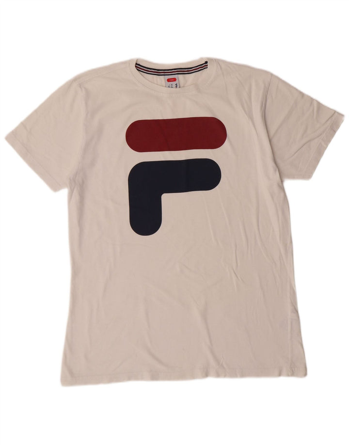 FILA T-shirt de tennis graphique pour hommes, haut IT 46, petit, blanc, coton, sport