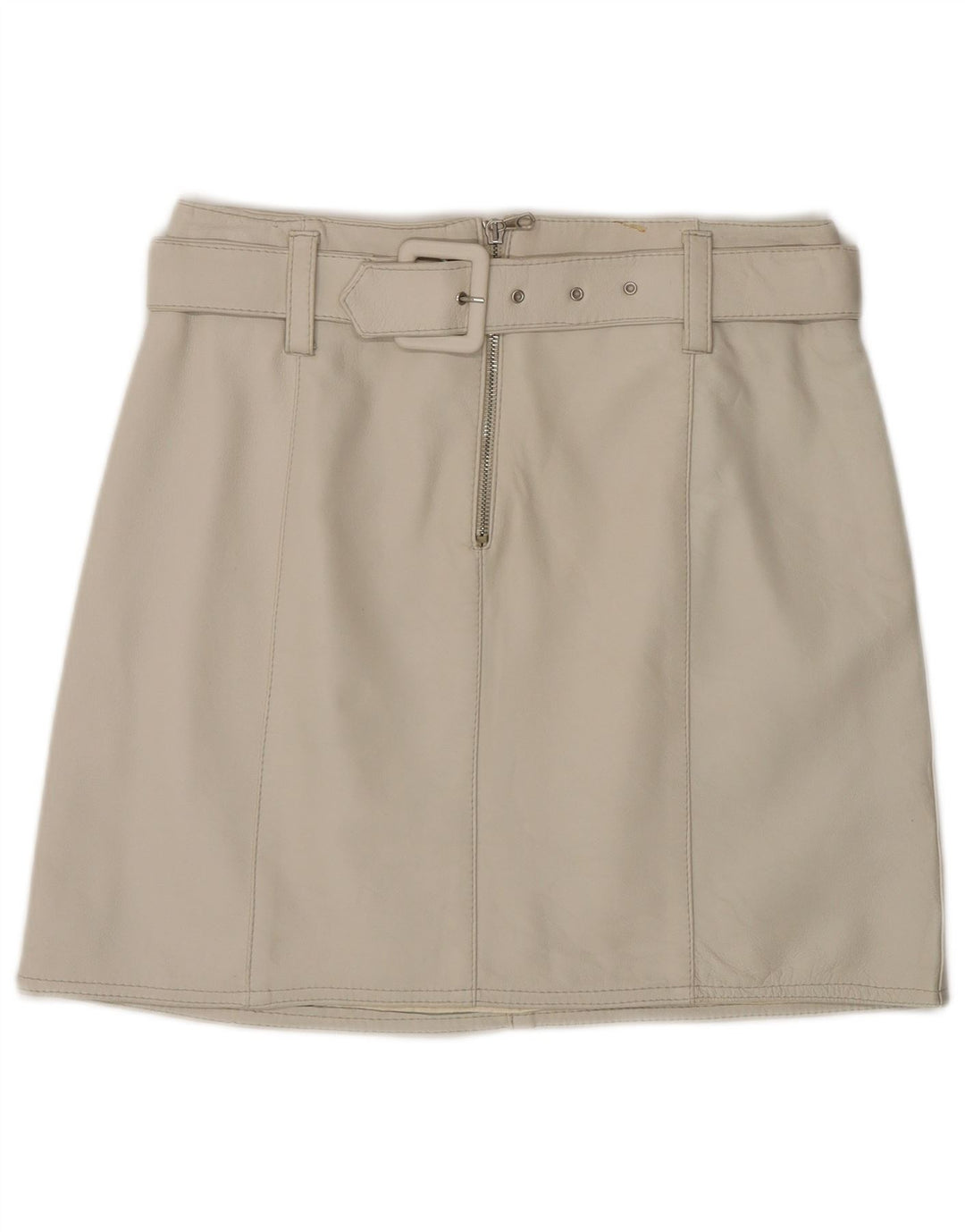 VINTAGE Womens Leather Skirt IT 44 Medium W28 Grey Leather