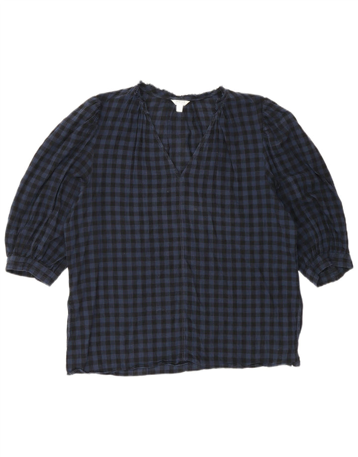 Jigsaw Chemisier à manches 3/4 pour femme UK 12 Bleu moyen en coton vichy