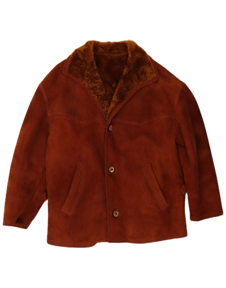 veste en peau de mouton vintage pour hommes UK 38 Brun moyen