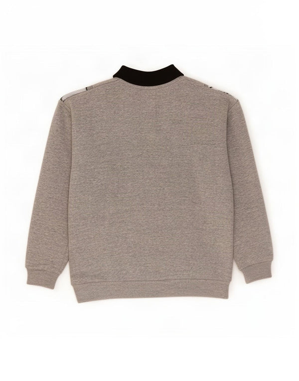 vintage Mens Polo Neck Sweatshirt Jumper Grand Gris Géométrique