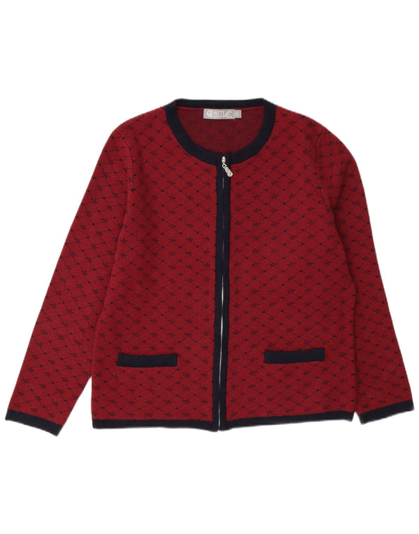 Castle of Ireland Pull Cardigan pour Femme UK 14 Viscose à Carreaux Rouge Moyen