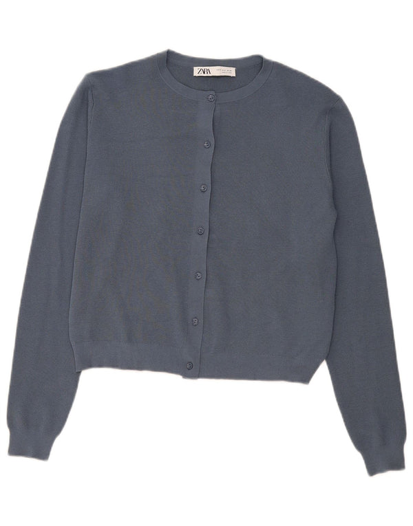 Zara Womens Crop Cardigan Sweater UK 10 Small Bleu Marine Viscose