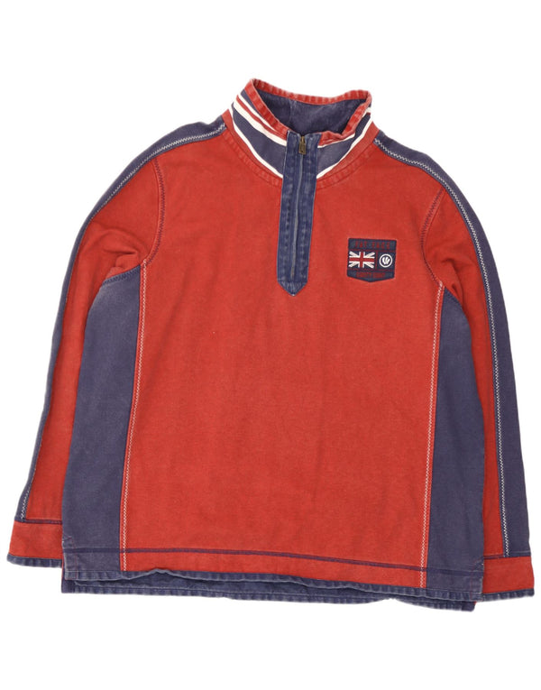 Fat Face Sweat-shirt col zippé pour homme en coton color block rouge 2XL