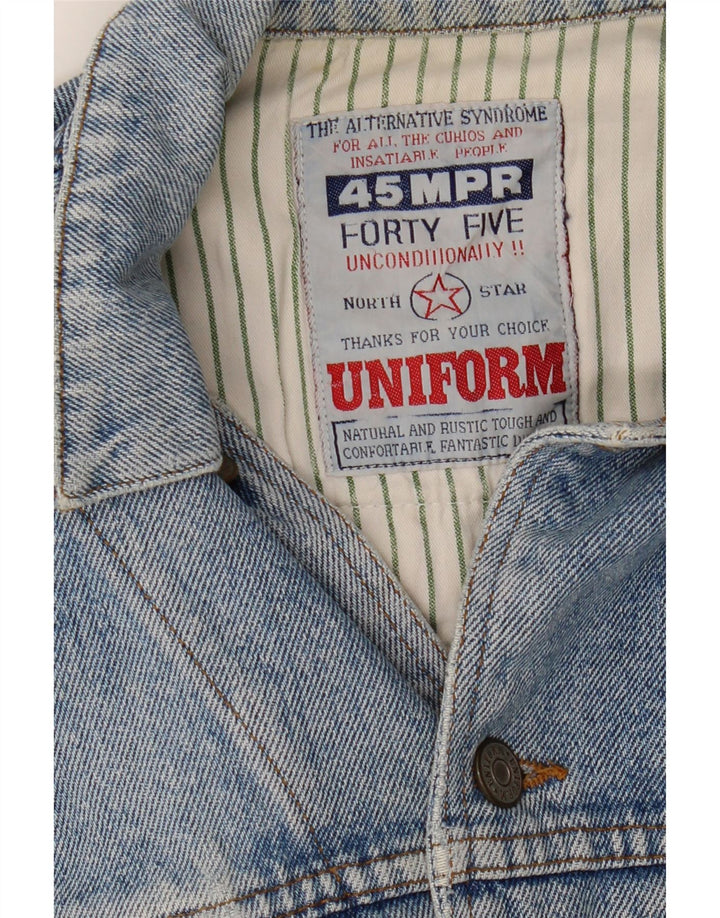 UNIFORM Veste en jean crop graphique pour femme UK 14 Large Bleu