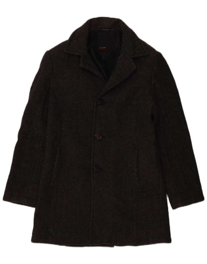 Zara Manteau Homme UK 38 Laine à Chevrons Gris Moyen