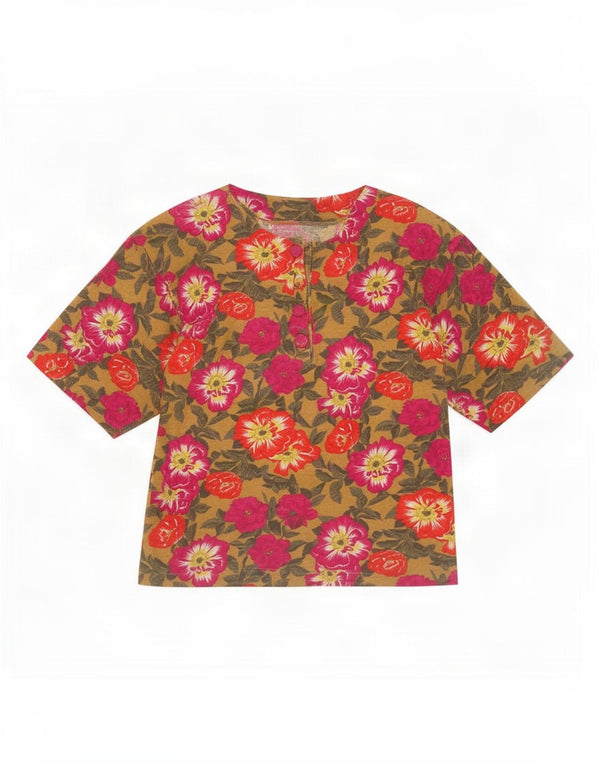 vintage Womens Blouse Top UK 16 Grand Floral Multicolore