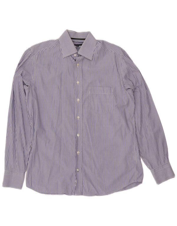 TOMMY HILFIGER Chemise homme Taille 14 1/2 37 Petit coton à fines rayures bleues