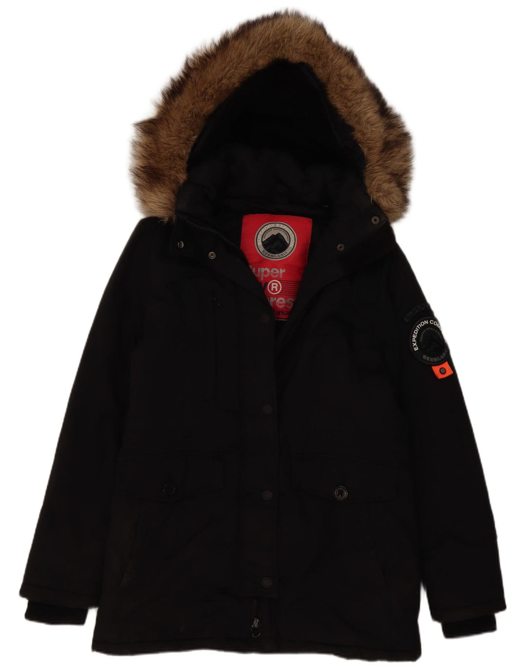 Superdry Parka à capuche pour femme UK 12 Medium Noir Nylon