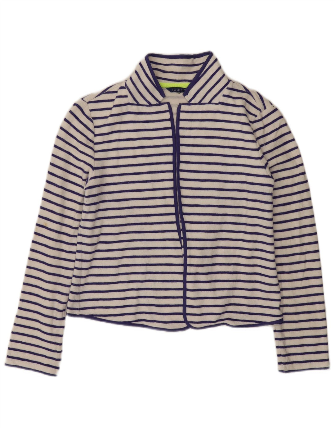 JOULES Cardigan court ouvert pour femme UK 8 petit coton rayé blanc