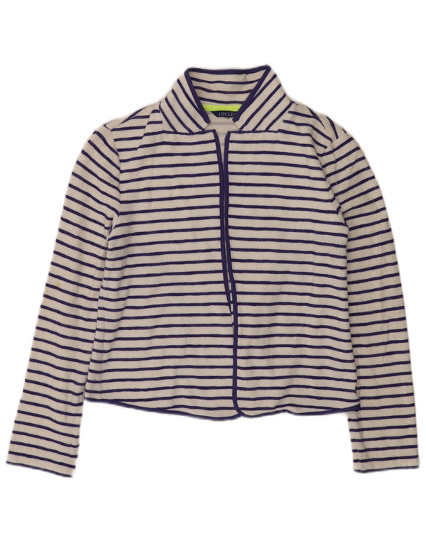 JOULES Cardigan court ouvert pour femme UK 8 petit coton rayé blanc