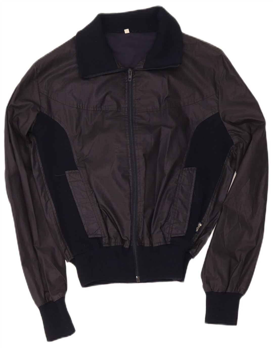 Veste Bomber Femme Vintage IT 48 XL Bleu Marine Colourblock Polyester