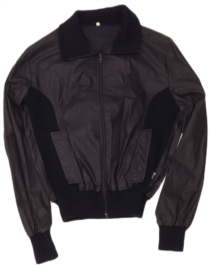 Veste Bomber Femme Vintage IT 48 XL Bleu Marine Colourblock Polyester