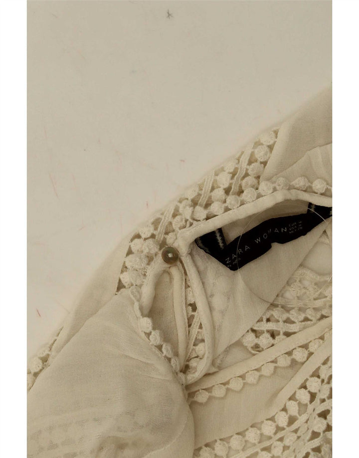 Zara Chemisier court sans manches en dentelle pour femme UK 12 Polyester blanc moyen