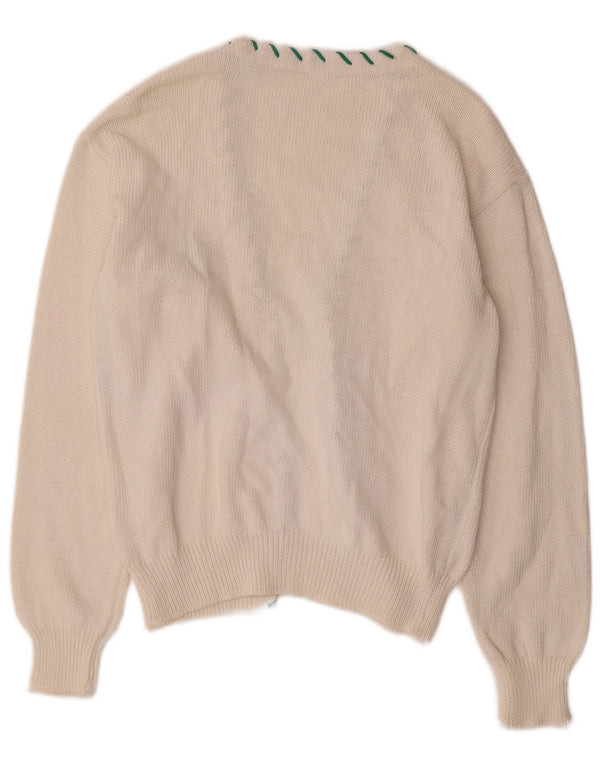 VINTAGE Pull Cardigan Ouvert Femme UK 14 Blanc Moyen