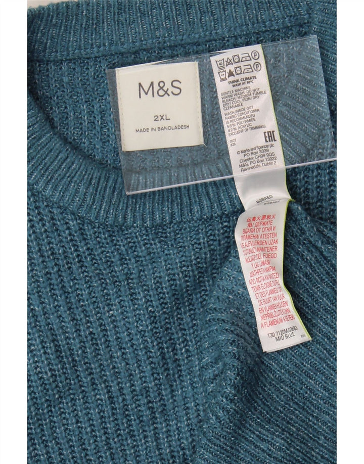 MARKS & SPENCER Mens Crew Neck Jumper Sweater 2XL Blue Polyamide Vintage Marks & Spencer and Second-Hand Marks & Spencer from Messina Hembry 