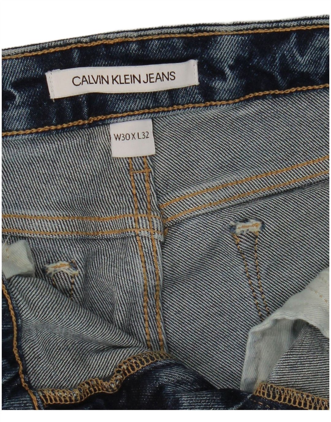 CALVIN KLEIN Jean Slim Court Déchiré Homme W30 L25 Bleu