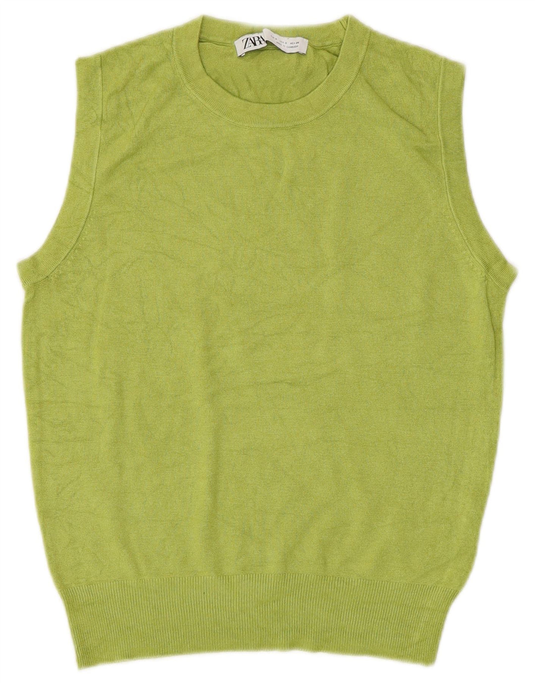 ZARA Femme Crop Vest Débardeur UK 10 Small Vert Viscose
