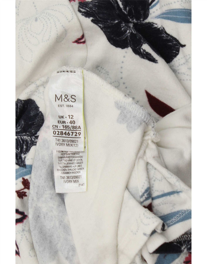 Marks & Spencer Haut à manches longues pour femme UK 12 Medium White Floral Viscose