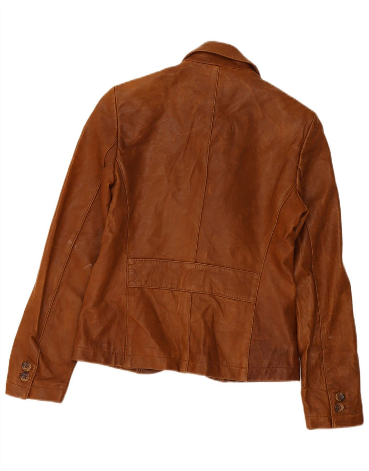 Massimo Dutti Veste blazer en cuir à 3 boutons pour femme UK 8 Small Marron