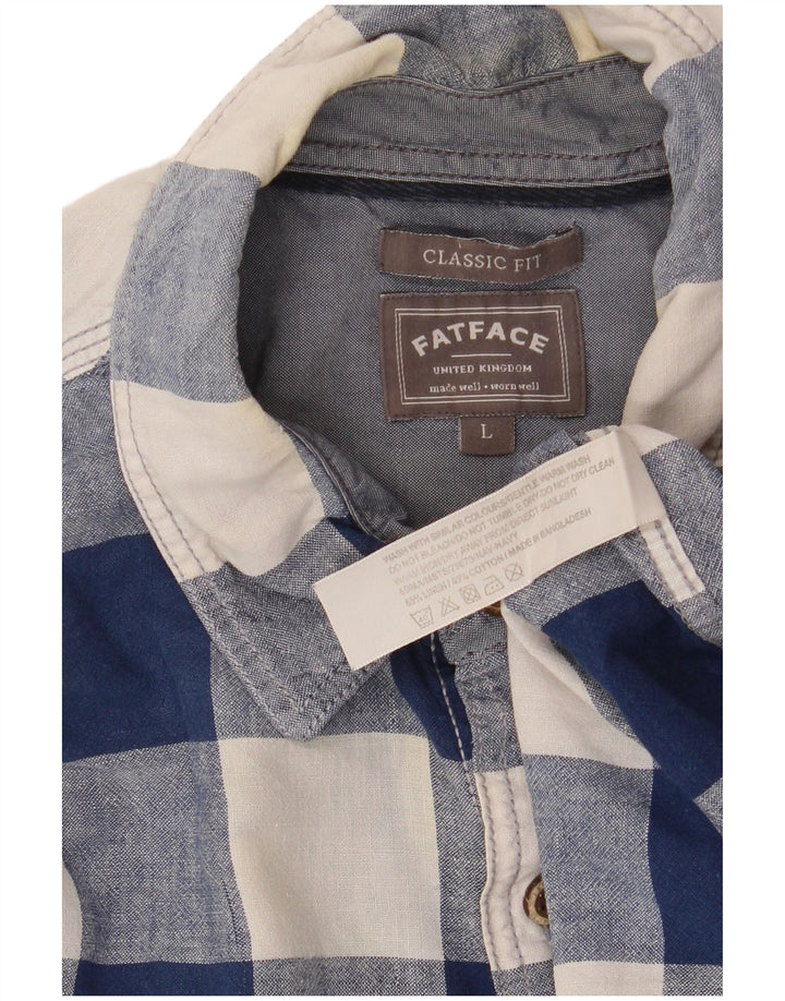 Fat Face Chemise à manches courtes pour homme Coupe classique Grand carreaux en lin bleu marine