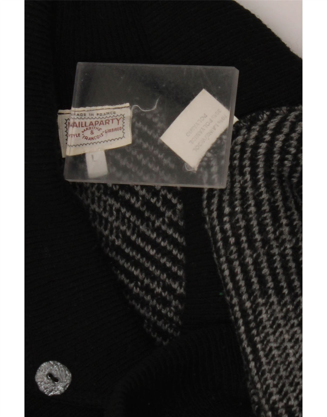 VINTAGE Femme Col Châle Pull Pull UK 16 Grand Gris Géométrique