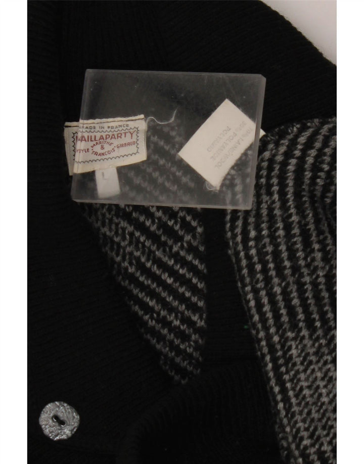 VINTAGE Femme Col Châle Pull Pull UK 16 Grand Gris Géométrique