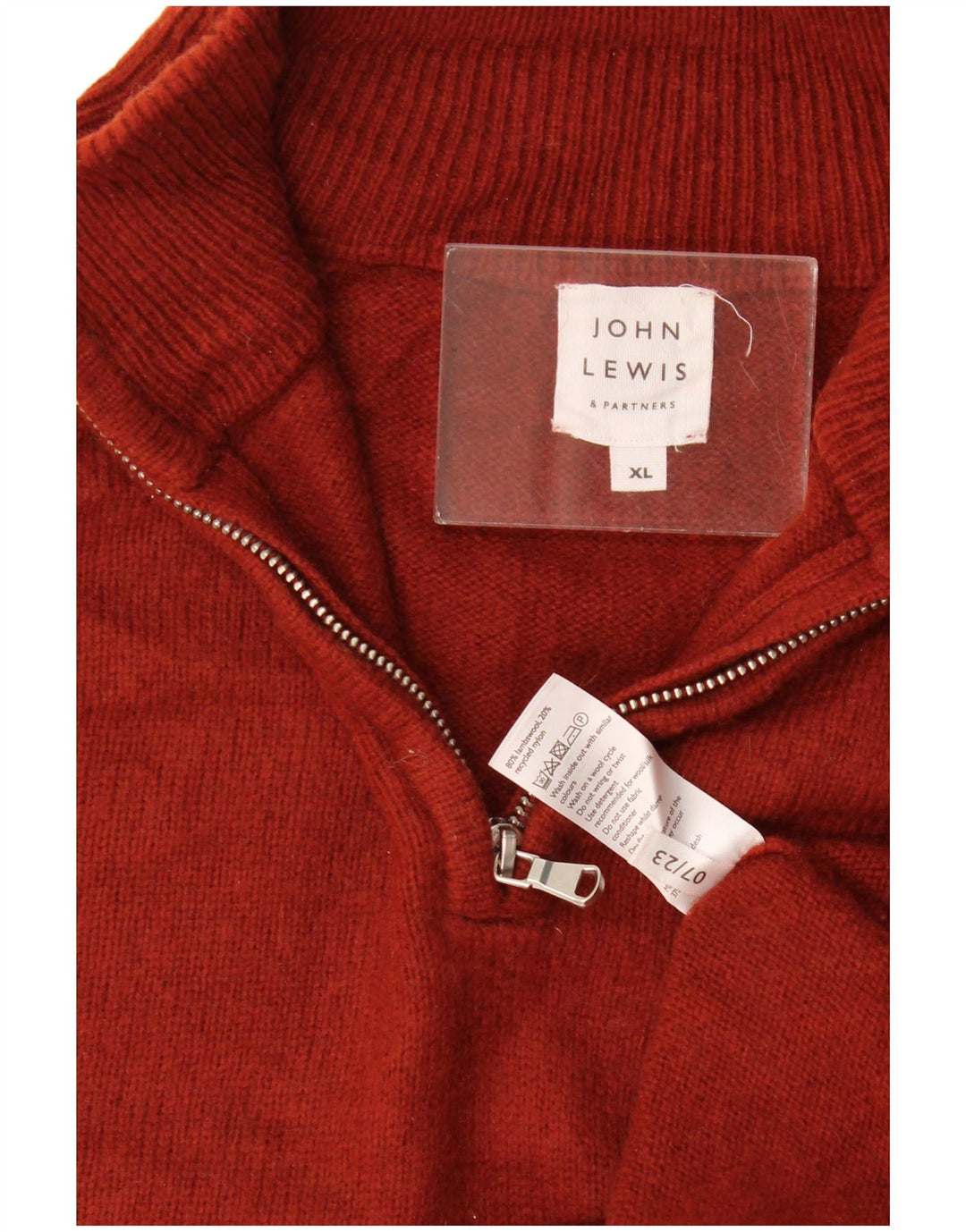 John Lewis Pull à col zippé pour homme XL en laine d'agneau rouge