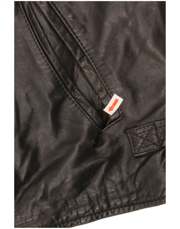 VINTAGE Veste en cuir femme IT 54 3XL Noir