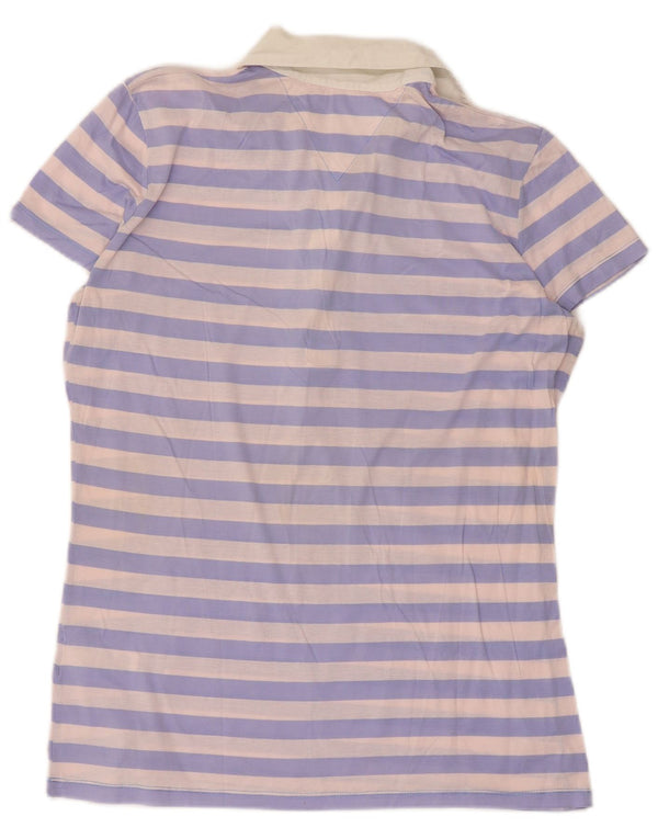 Tommy Hilfiger Polo Femme UK 12 Coton Rayé Violet Moyen