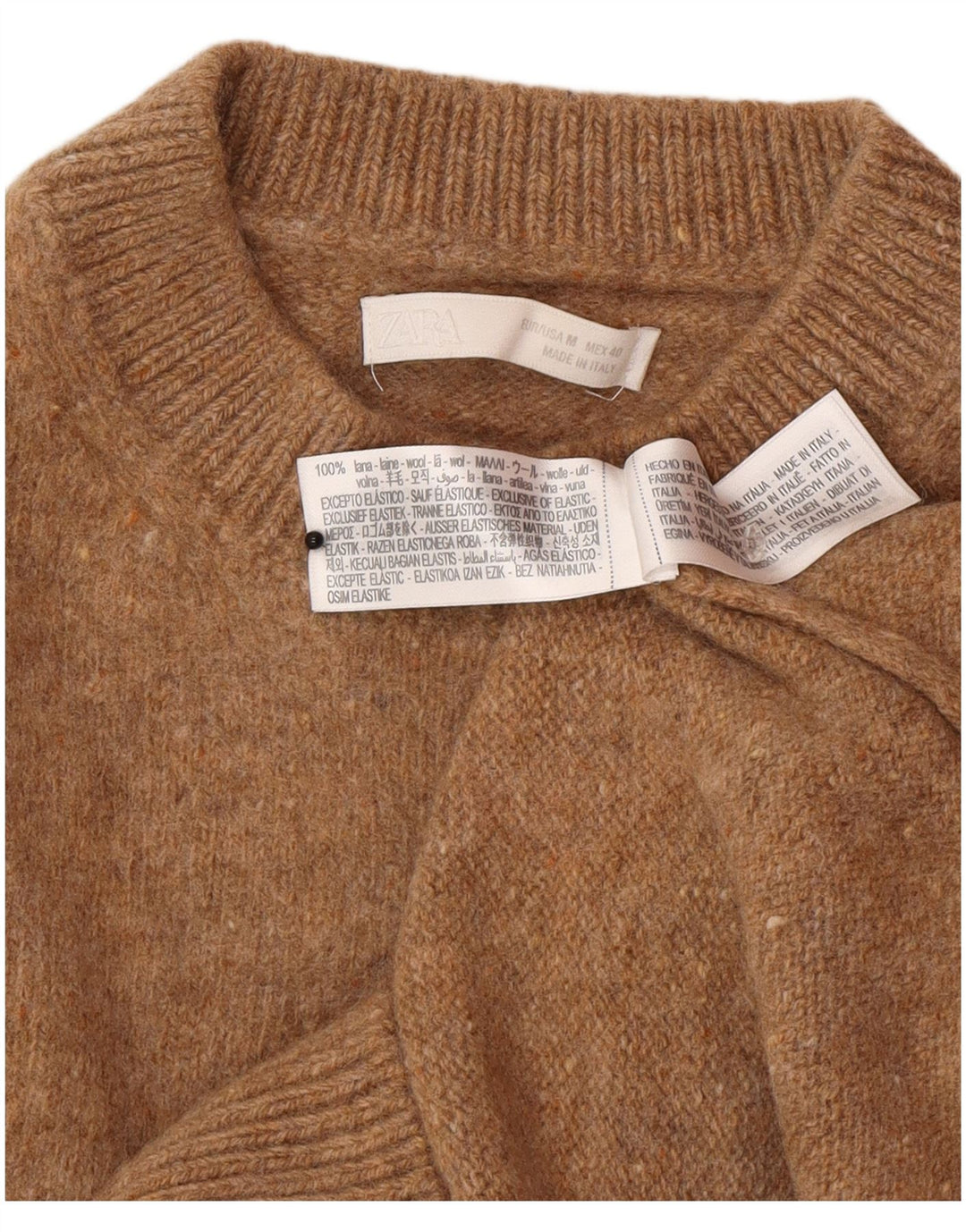 Zara Pull à col rond pour femme UK 12 Laine marron moyen
