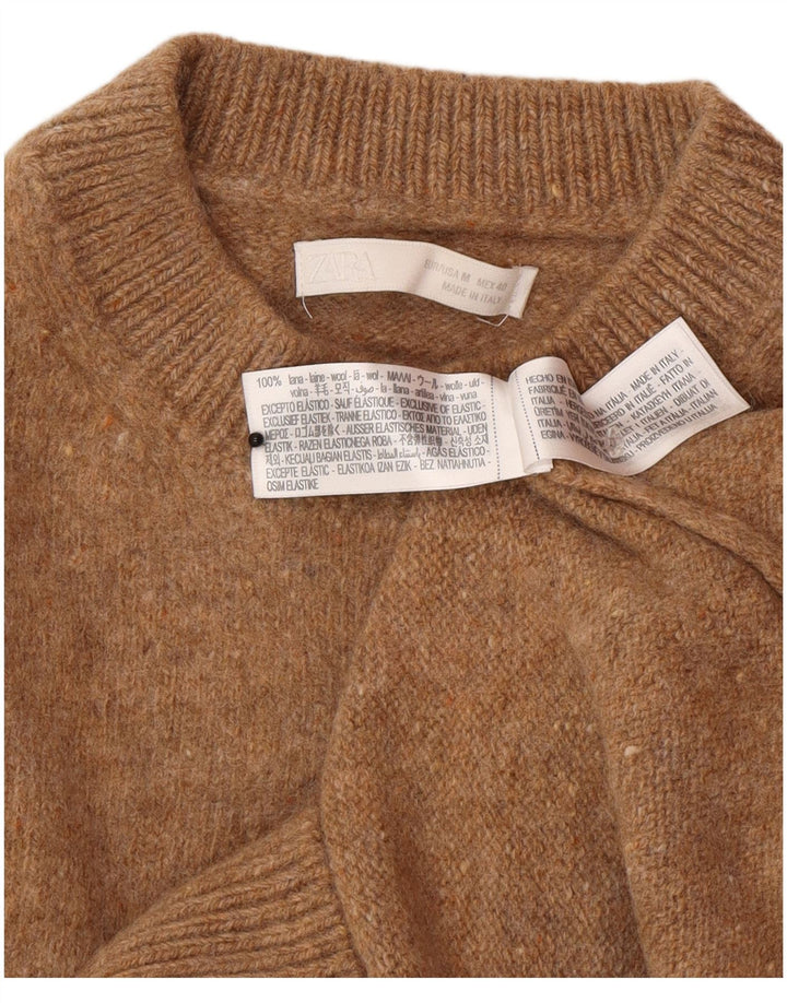 Zara Pull à col rond pour femme UK 12 Laine marron moyen