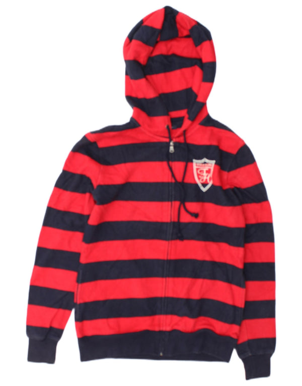 Tommy Hilfiger Pull à capuche zippé pour femme UK 10 Petit coton rayé rouge