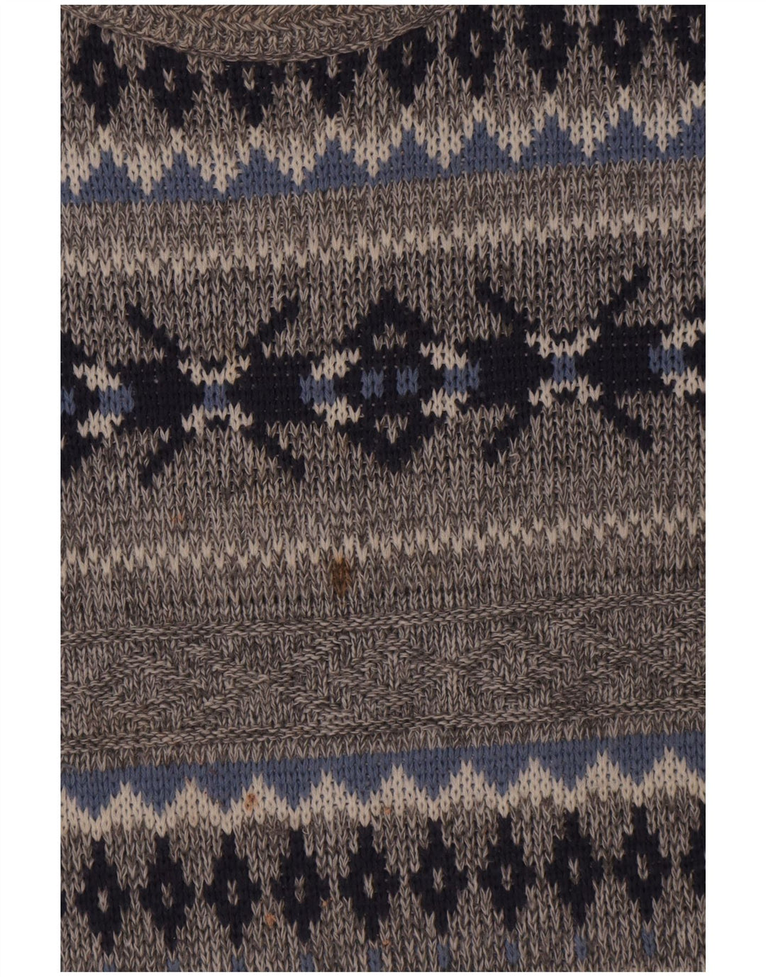 vintage Mens Crew Neck Jumper Pull Grand Gris Fair Isle