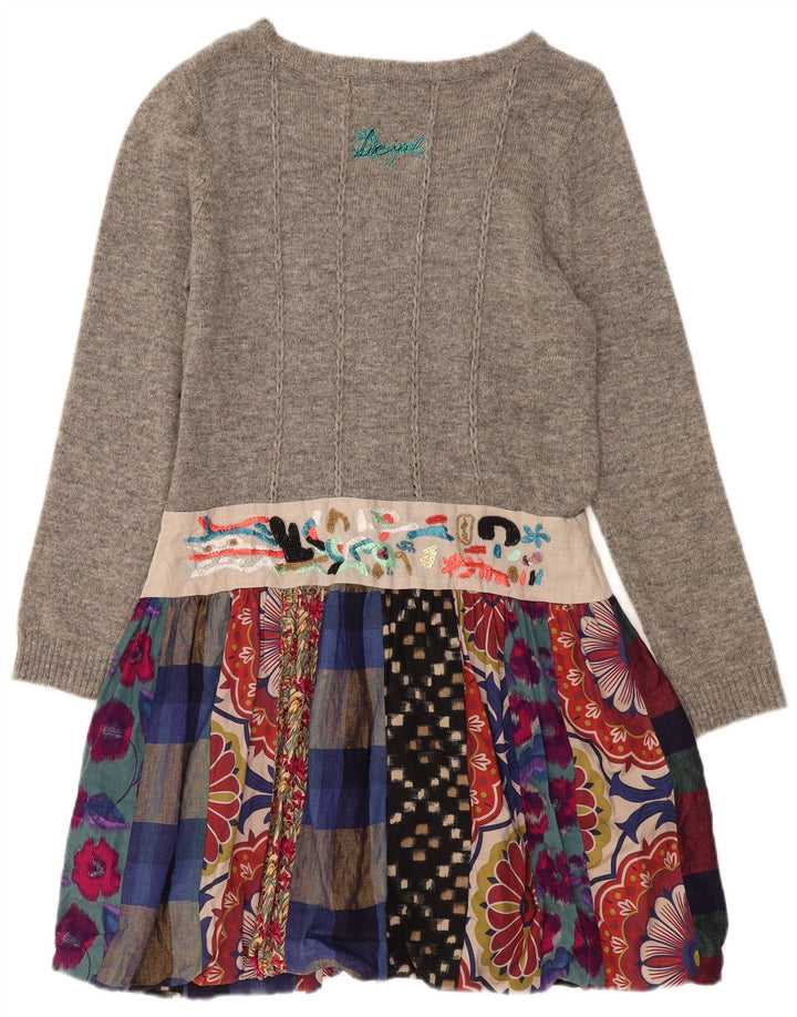 DESIGUAL Robe pull à manches longues pour femme EU 44 XL Gris Patchwork Lin