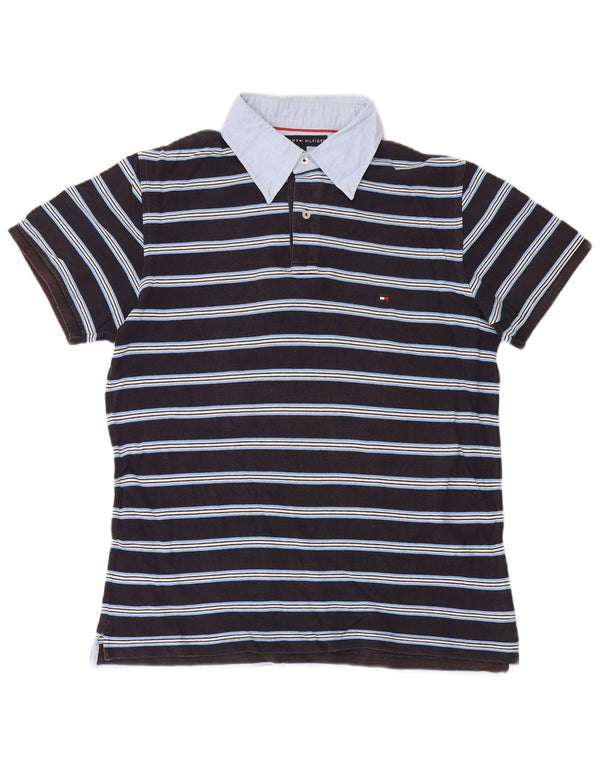Tommy Hilfiger Polo de rugby coupe slim pour homme XL en coton rayé noir